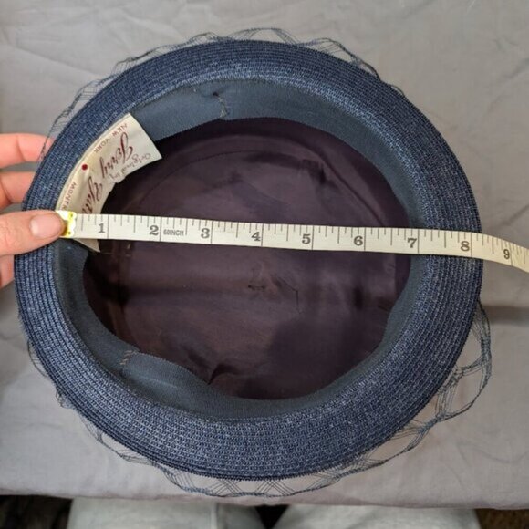 Vintage Jerry Yates 50's 60's Striped Blue Mesh Draped bucket Hat - Picture 8 of 8